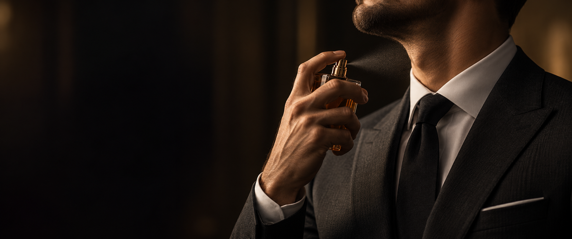 Hombre elegante usando perfume