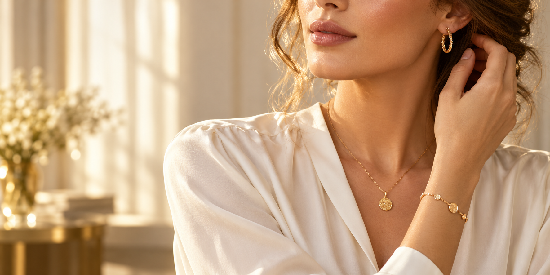 Detalle de joyas doradas